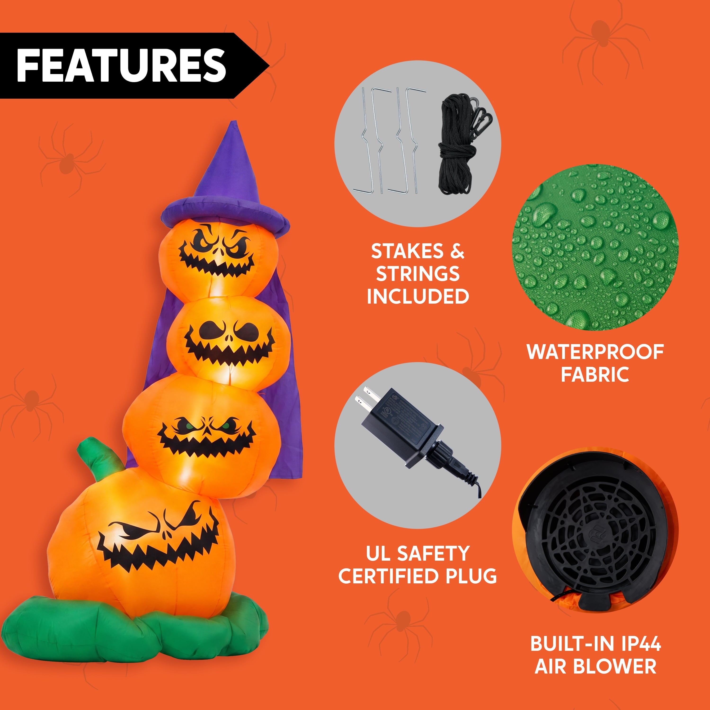 Joyfy 6 FT Halloween Inflatables Stacked Pumpkins with Build-in LEDs for Porch,Halloween Pumpkin Decor Blow up Yard Decorations
