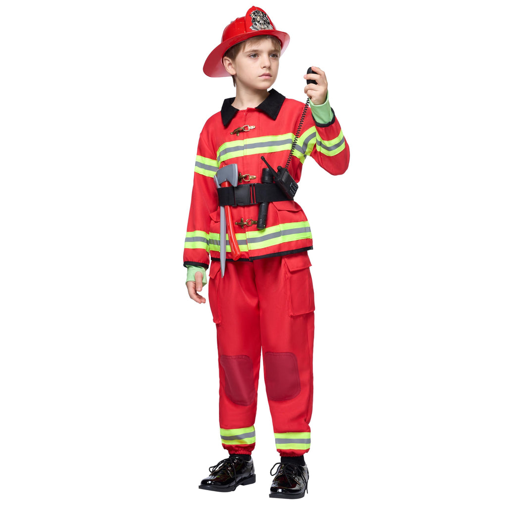 Joyfy Halloween Kids Fireman Costume, Firefighter Costume for Boys Toddler Halloween Party Dress Up 3-7 Years