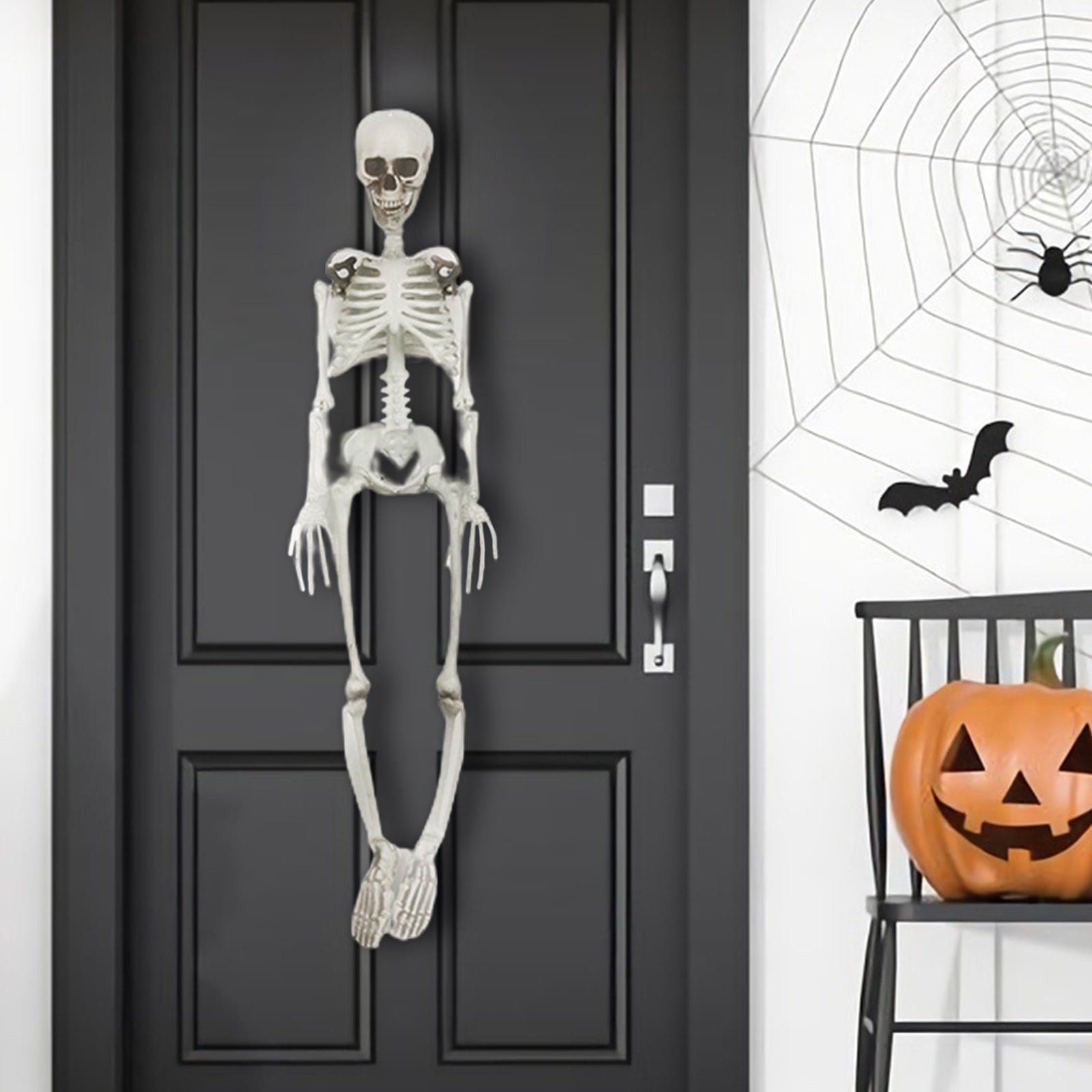 Nrmvnmi 35.4 Inch Halloween Skeleton - Life Size Full Body Realistic Human Bones with Posable Joints for Halloween Pose Skeleton Prop Decoration