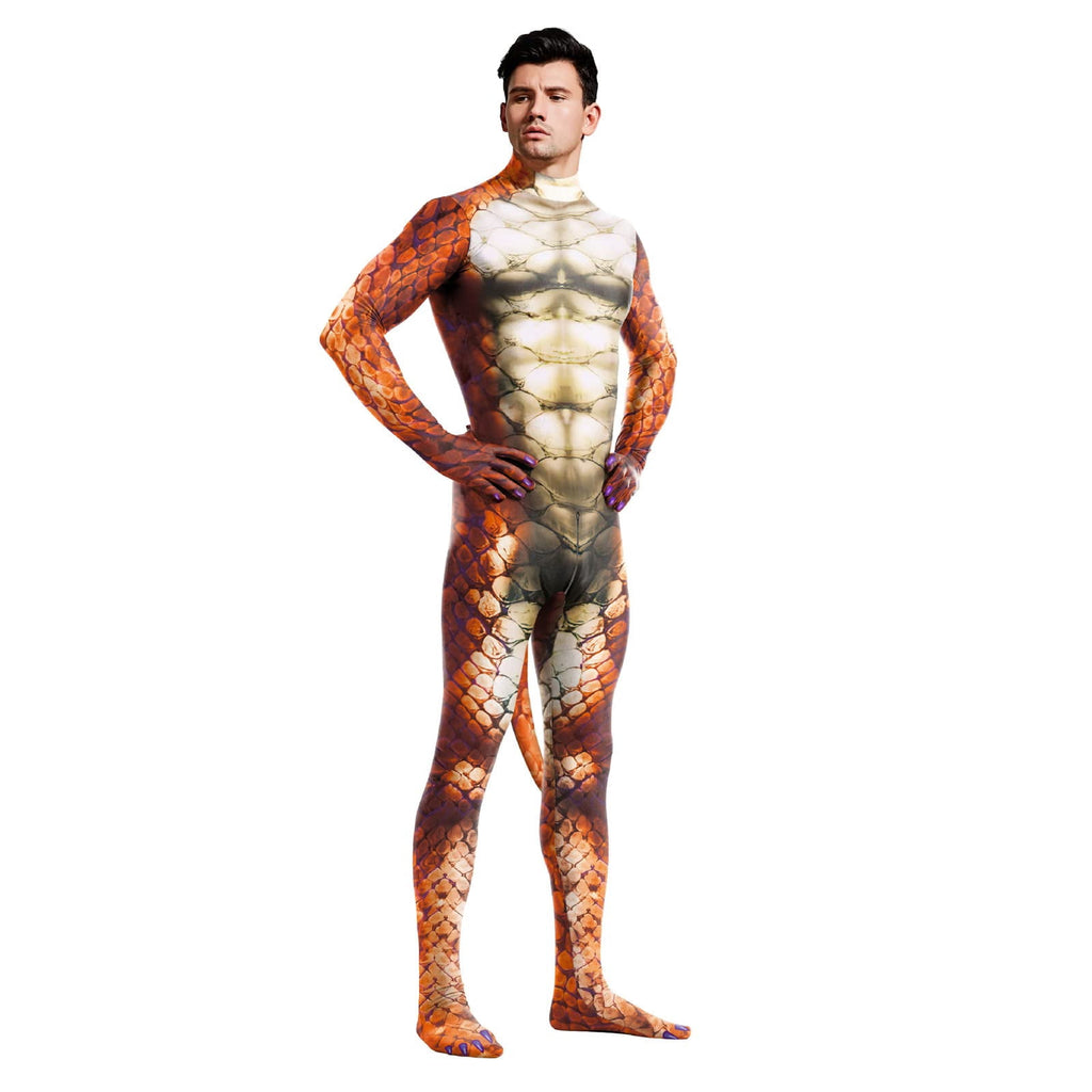 Men's Full Body Dragon Costume Bodysuit with Wings,Mask,Tail,Halloween Dragon Muscle Animal Catsuit Costume
