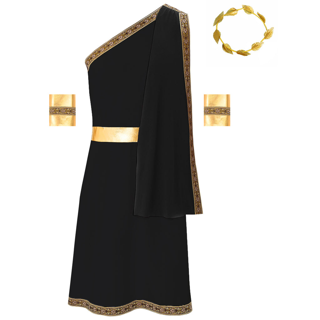 YiZYiF Mens Halloween Ancient Greek Cosplay Costume Roman Toga Caesar Party Fancy Dress Up Set Black S