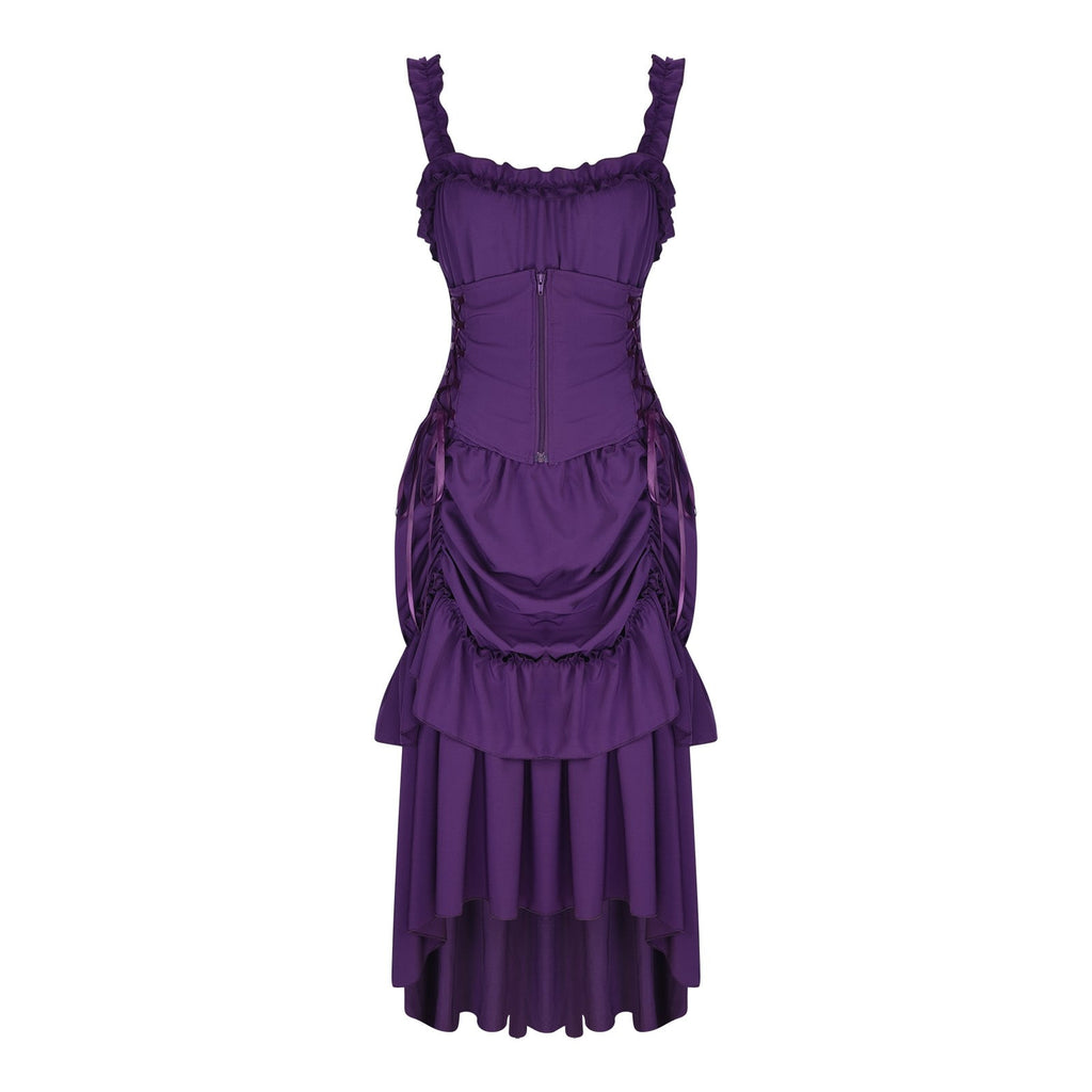 UPPADA Halloween Costumes For Womens Sleeveless Irregular Gothic Dress Ruffle Steampunk Dress Corset Square Neck Layers Dress