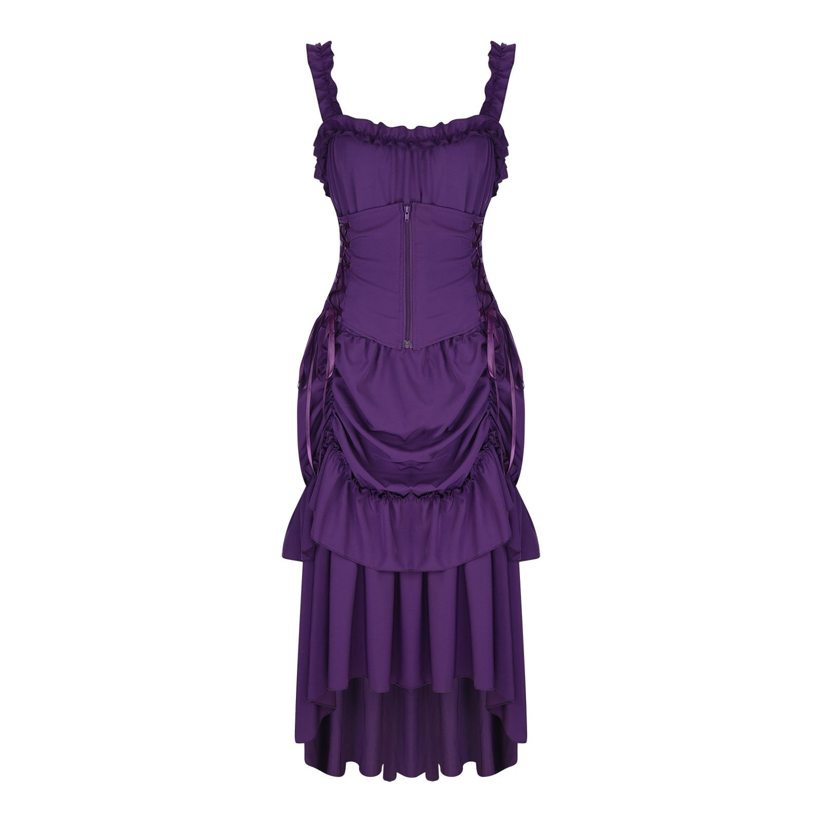 UPPADA Halloween Costumes For Womens Sleeveless Irregular Gothic Dress Ruffle Steampunk Dress Corset Square Neck Layers Dress
