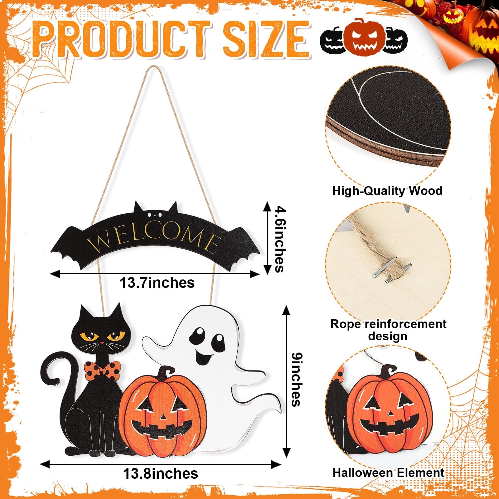 Halloween Decoration Wooden Ghost Door Halloween Wreath for Front Door Sign Hanging Indoor Outdoor Spooky Wreath for Home Wall Porch Party Decor