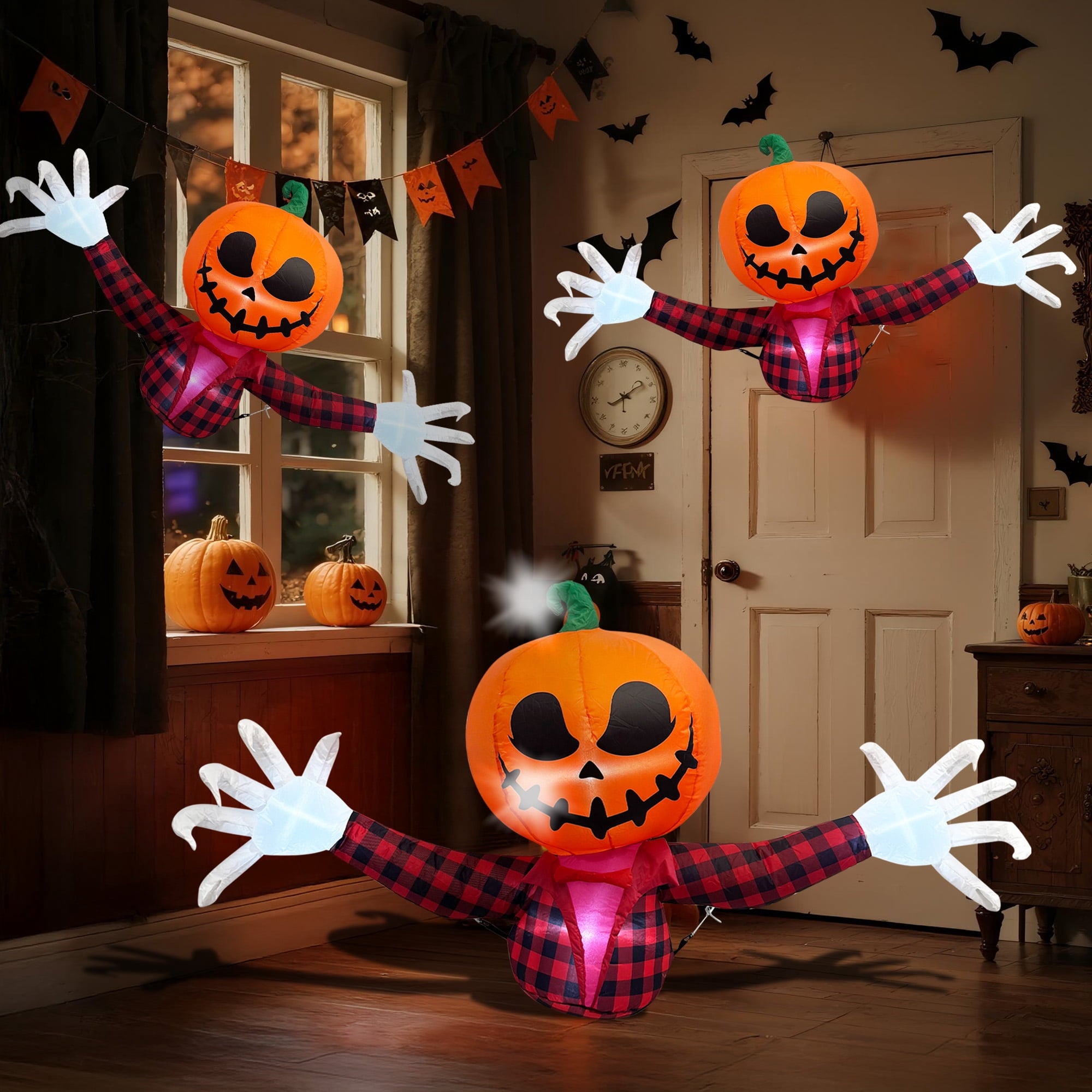 BeePrincess 5 FT Halloween Inflatable Pumpkin Ghost – Outdoor LED Blow-Up Decoration with Giant Arms, Light-Up Eyes, Waterproof Yard Decor for Lawn and Garden