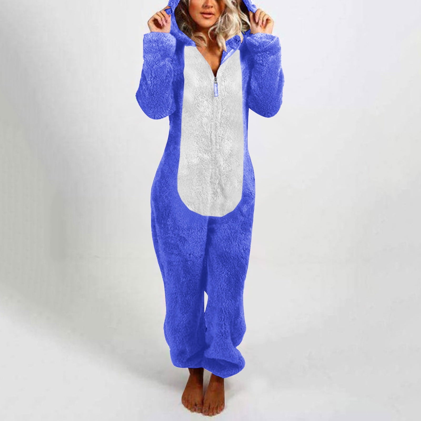QATAINLAV Sherpa Fleece Jumpsuit for Women Winter Warm Fuzzy Onesie Pajamas Cute Cat Hooded Romper Casual Zip Up Overalls Sleepwear Black XL