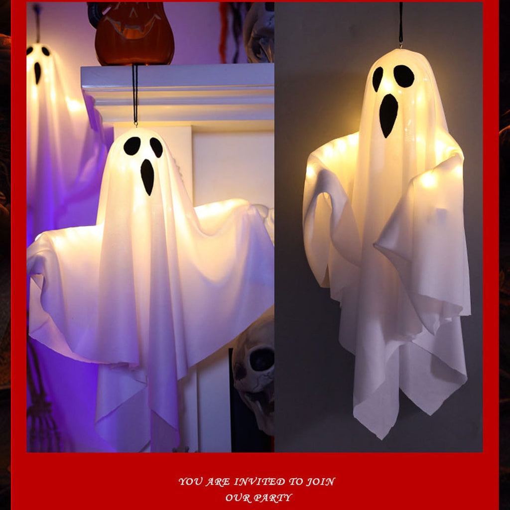 Darzheoy Halloween Decorations 20" Hanging Ghosts Light Up Decor Warm LED Ghost Light Bedroom Wall Indoor Outdoor Fall Party Garden Patio Front Porch Yard Halloween Ghost Decor Gifts