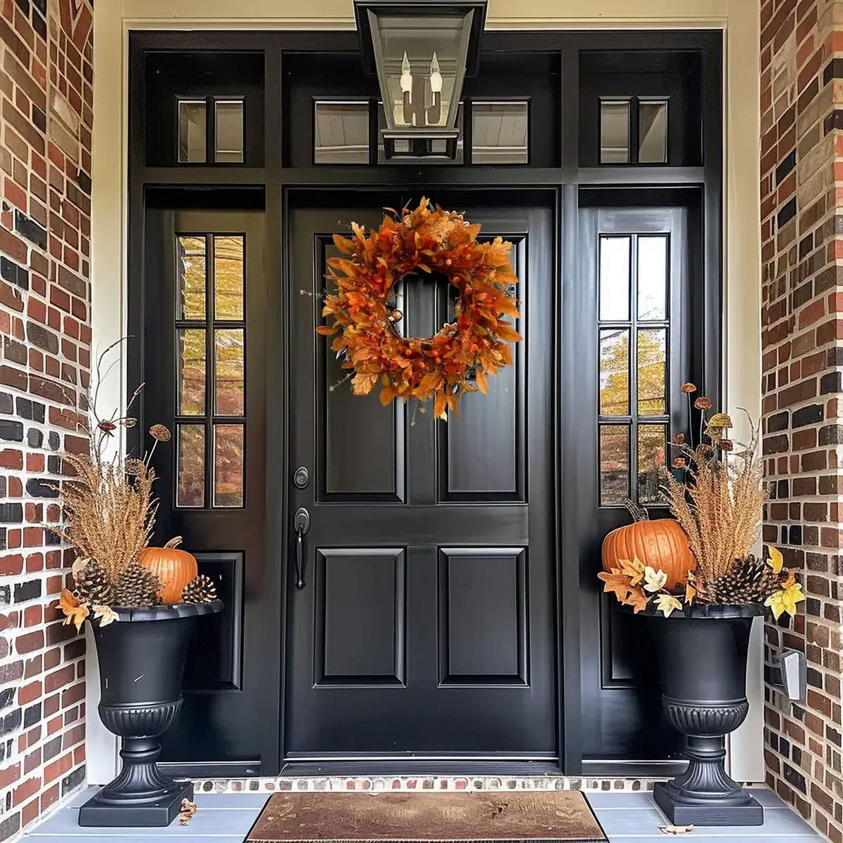 Fall Wreath Pumpkin Wreath Halloween Wreath for Front Door with Maple Leaves Harvest Wreath for Door Window Porch Thanksgiving Halloween Decor