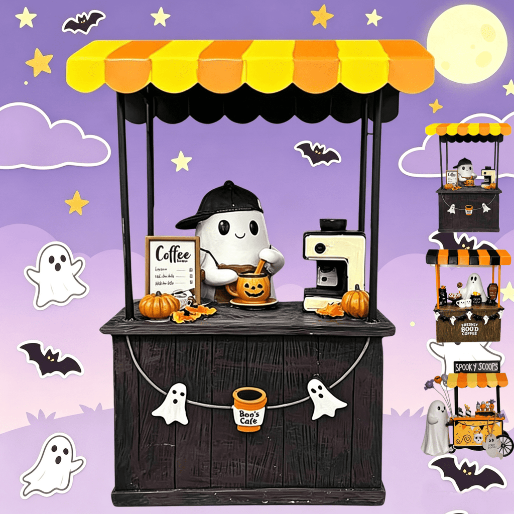 Halloween Spooky Coffee Stand, Ghost Barista Booth Figurine, Spooky Coffee Statue Built with Spooky Little Coffee Stand, Freshly Boo’d Coffee Ghost Fall Decor, Creative Birthday & Holiday Gift
