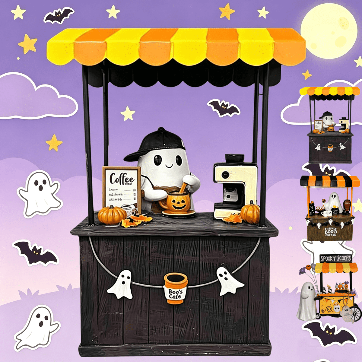 Halloween Spooky Coffee Stand, Ghost Barista Booth Figurine, Spooky Coffee Statue Built with Spooky Little Coffee Stand, Freshly Boo’d Coffee Ghost Fall Decor, Creative Birthday & Holiday Gift