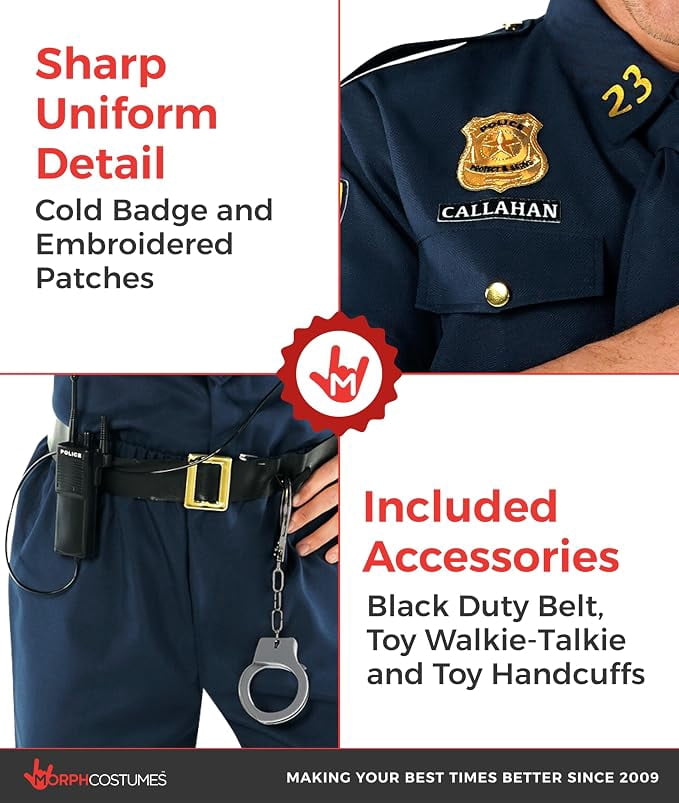 Morph Police Officer Mens Halloween Costume For Mens Blue Medium