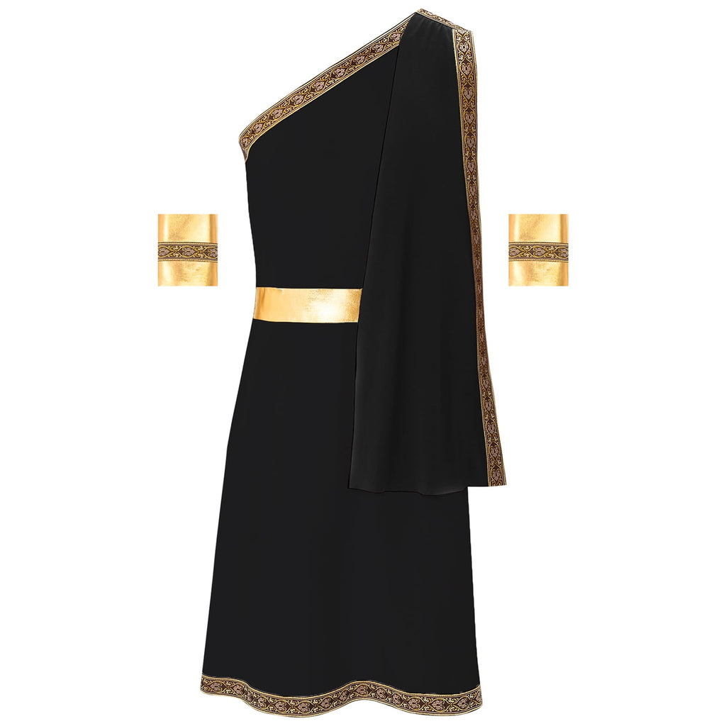 YiZYiF Mens Halloween Ancient Greek Cosplay Costume Roman Toga Caesar Party Fancy Dress Up Set Black S