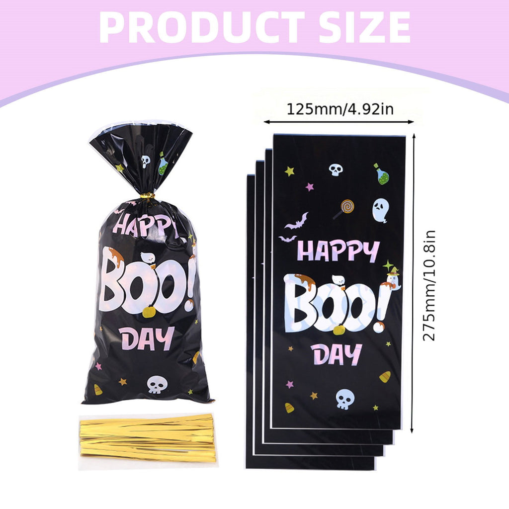 Halloween Treat Bags, Resealable Cellophane Bags, 50 Pcs Wrap Cellophane Treat Bags Party Favor Bags Candy Cookie Bags, Plastic Poly Goodie Storage Bags with Twist Ties for Halloween Party, 4.92x10.8"
