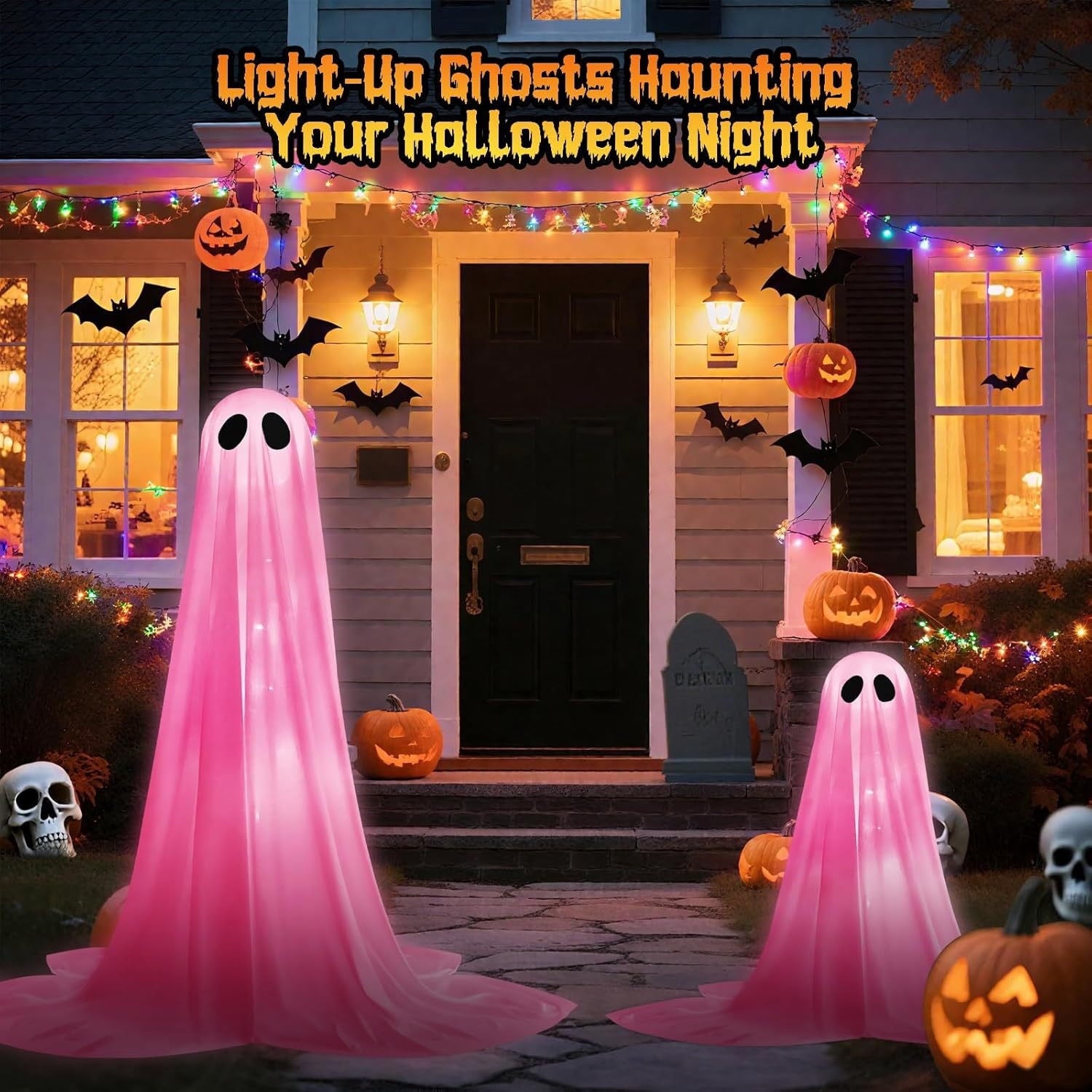 Inflatable Ghost Halloween Decor - Adorable LED Light-Up Ghosts for Outdoor Halloween Parties, Perfect for Front Yard Displays, Porch Decoration, and Holiday Styling