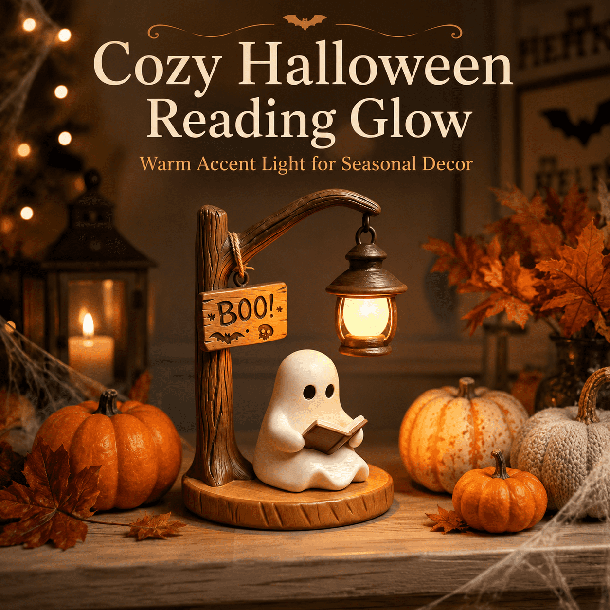 Diceymbol Halloween Decorations and Fall Decor, Halloween Venue Decoration Ghost Props LED Illuminated Ghost Decorations for Tabletop, Mantel, Shelf Indoor Outdoor 9.05 inch