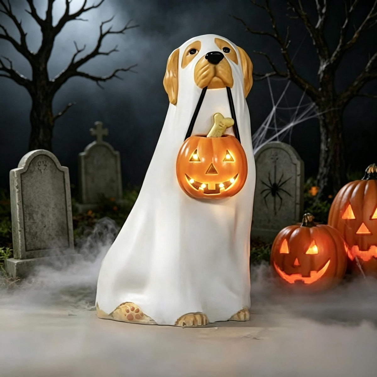 Ghost Bubble Bath LampHalloween Bathroom Decor Gifts Under 20 Bathtub Ghost & Dog Resin Figurine, Warm LED Halloween Tabletop Decor for Bathroom, Bedroom, Kids Room & Fall Home Accent