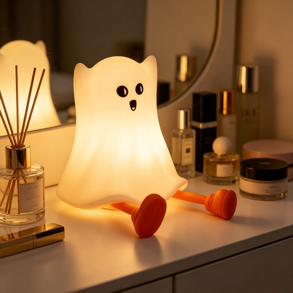 Fwttom Ghost Night Light, Halloween Lights Cute Ghost Reading Book Lamp, Halloween Decorations Indoor Light Up Ghost Statue Ghost Light for House Mantel Bedside