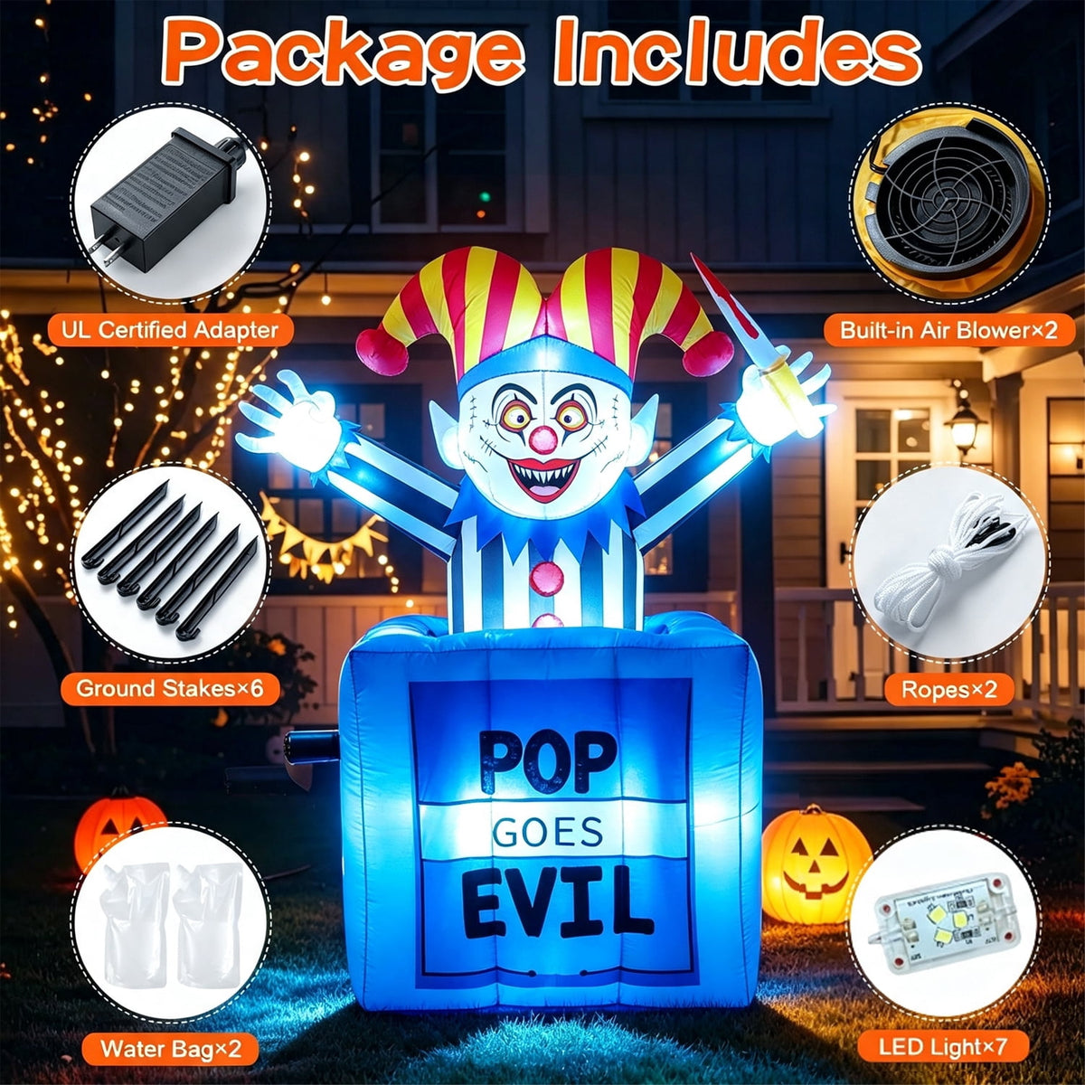 COCOBELA 6.6 FT Pop Up and Down Halloween Clown Inflatable,Carnival Clown in Box Inflatable with Built-in LED Lights, Blow Up Yard Decor for Circus Party Outdoor Lawn Garden