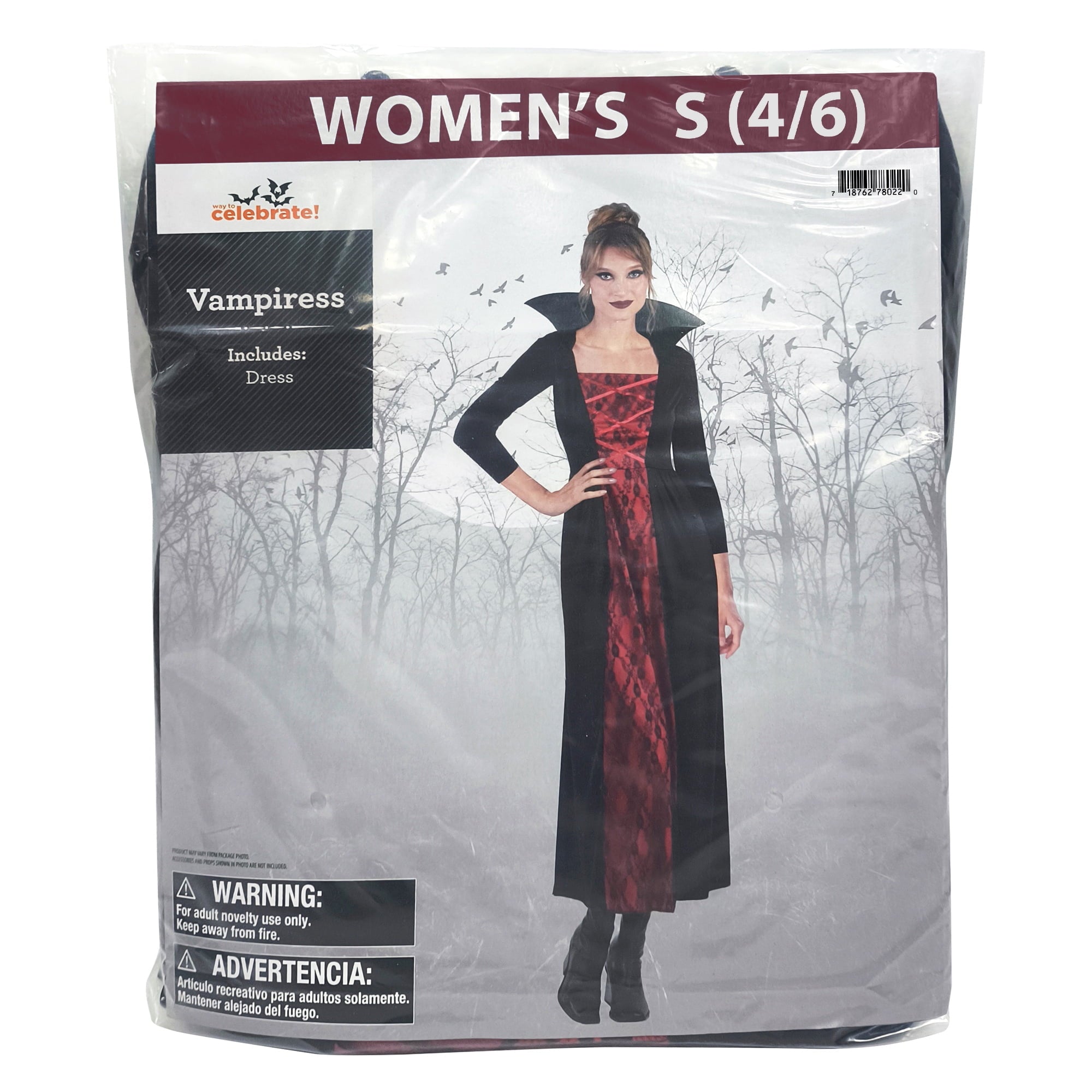 Vampiress Halloween Costume for Adults, Women's Size L (12/14), by Way to Celebrate
