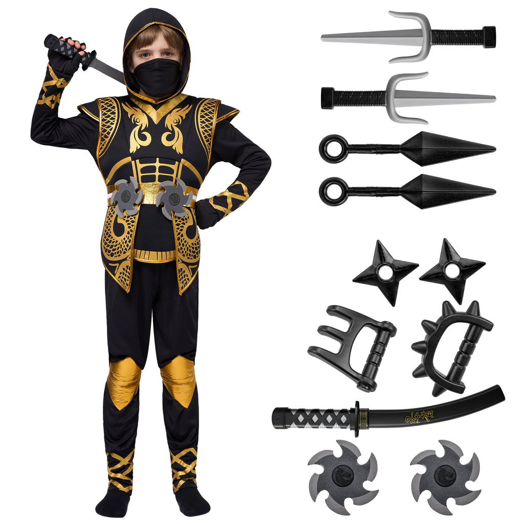Joyfy Kids Golden Ninja Costume for Toddler Boys Halloween Dress Up Age Up to 12 Years