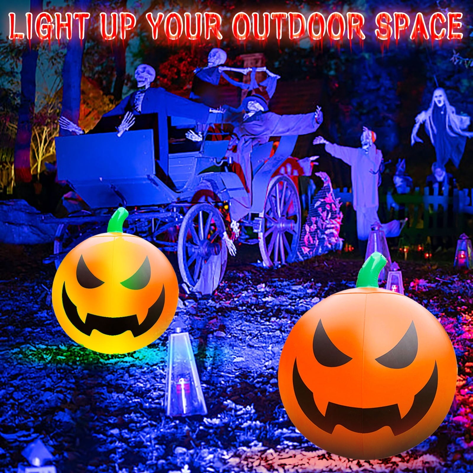 Sruoe Halloween Remote Control Luminous Inflatable Lantern Ball, 23.58In LED Color Changing Inflatable Ball Ornament for Patio Wall Tree Indoor Outdoor Party Decoration Halloween Inflatables