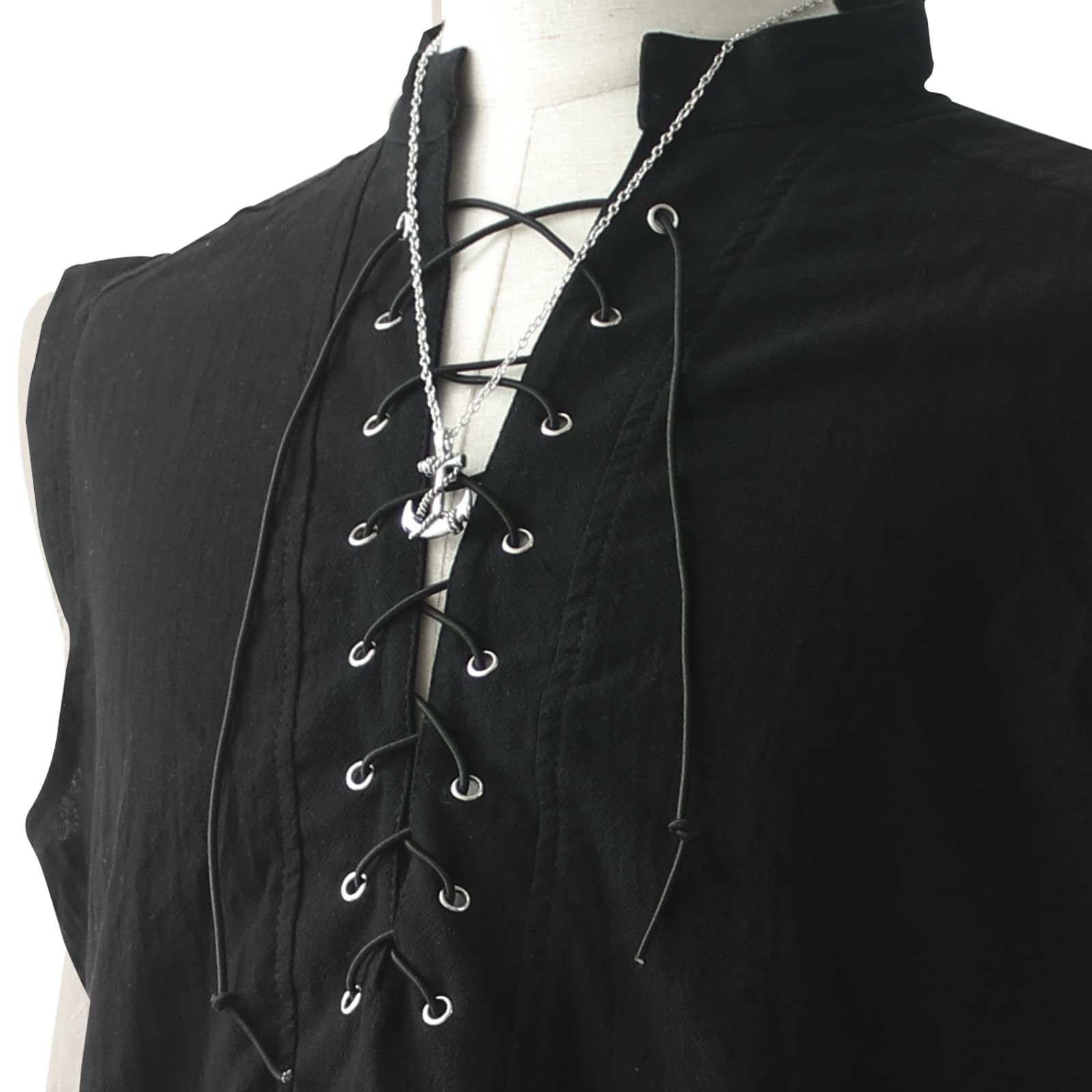 ATTBEA Mens Pirate Renaissance Costume Pirate Shirt Long Sleeves Medieval Viking Gothic Celtic Pirate Vest for Unisex Halloween Costume