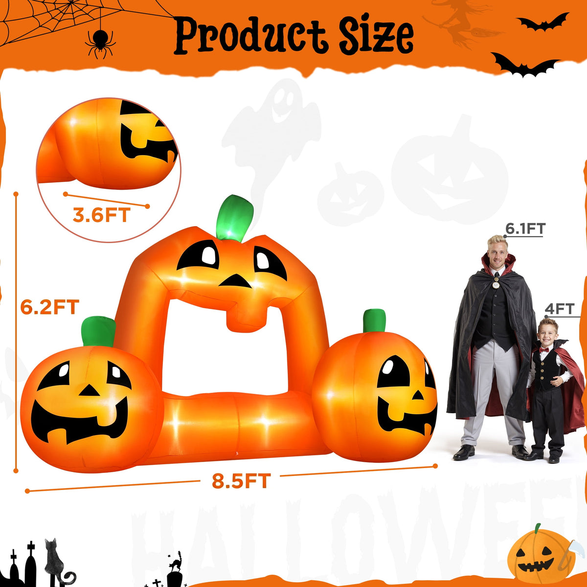 Firstness 8.5FT Halloween Inflatable,Pumpkin Photo with Lights for Party Yard Decorations