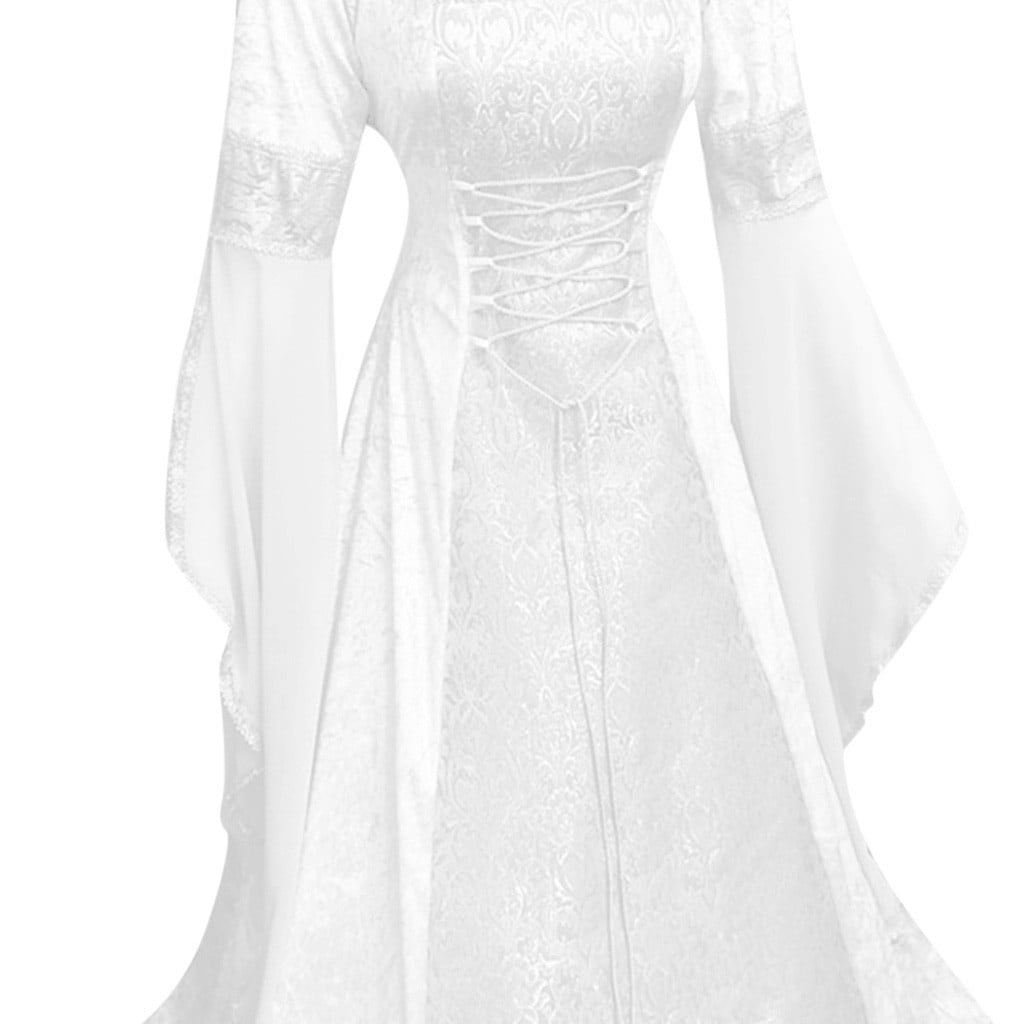 Medieval Renaissance Hooded Dress for Women, Silver Gothic Witch Costume with Lace-Up Corset, Vintage Velvet Long Sleeve Gown for Halloween Cosplay Renaissance Wedding Themed Party-Dark Blue/L