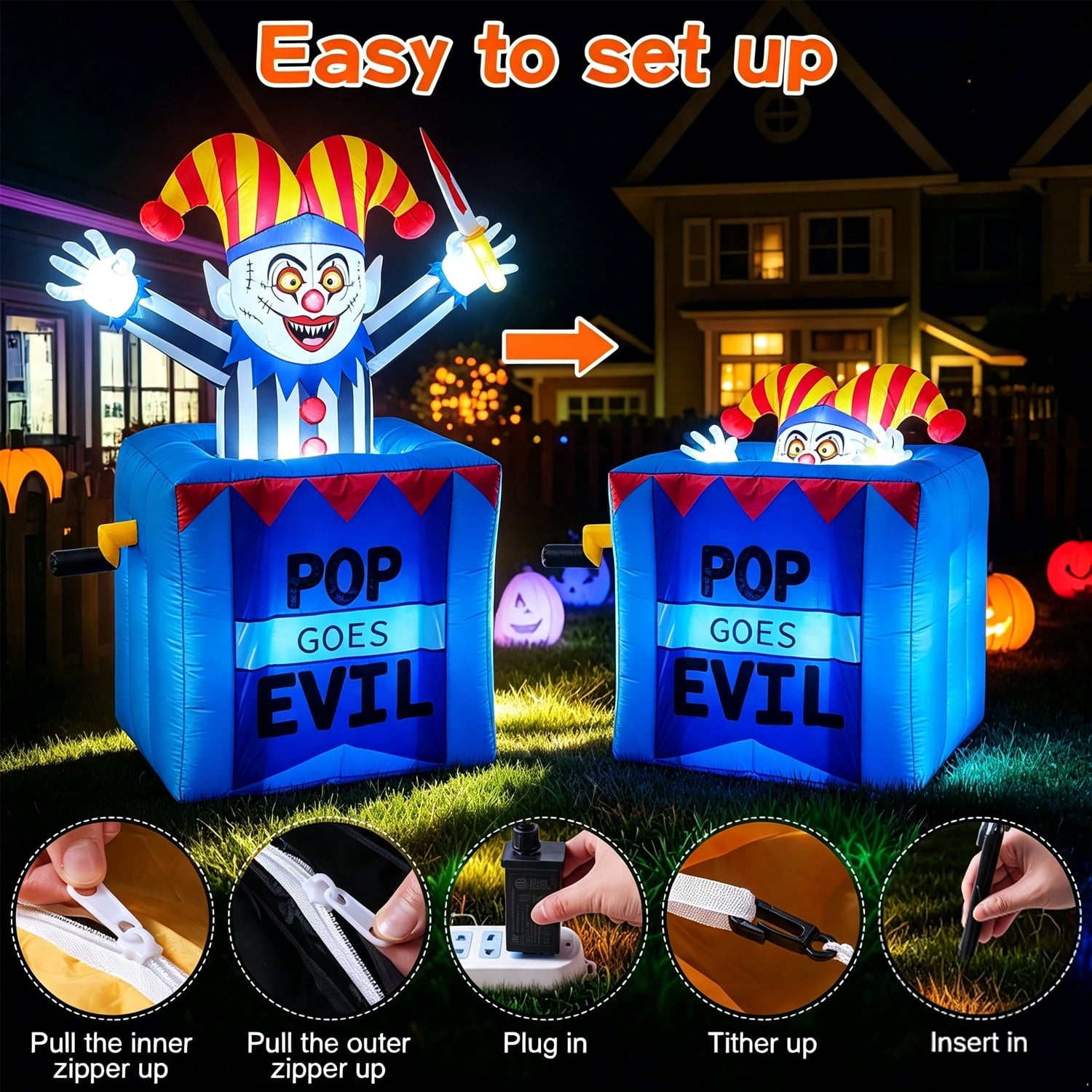 COCOBELA 6.6 FT Pop Up and Down Halloween Clown Inflatable,Carnival Clown in Box Inflatable with Built-in LED Lights, Blow Up Yard Decor for Circus Party Outdoor Lawn Garden