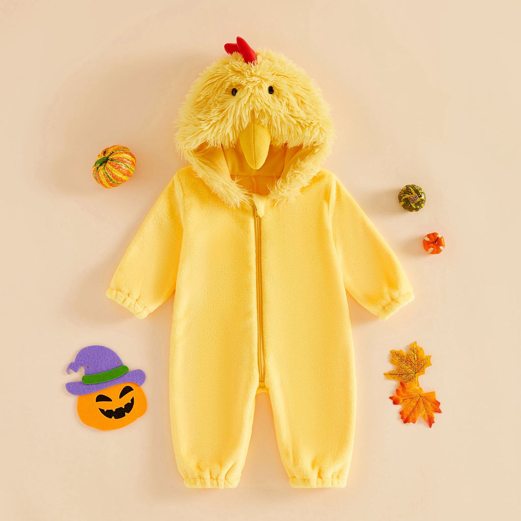 RUINIXCW Toddler Baby Girl Boy Halloween Chick Costume Cosplay Outfit Infant Fall Winter Clothes Snowsuit Fleece Jumpsuit Long Sleeve Hooded Romper