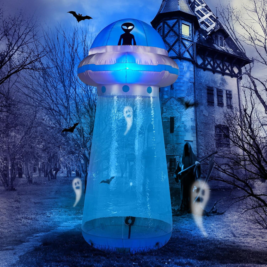VINGLI 8.8FT UFO Inflatable Halloween Outdoor Decorations,People Standable, Blow Up Yard Decorations, Built-in LED Lights Décor for Indoor Home Party Garden Lawn Store