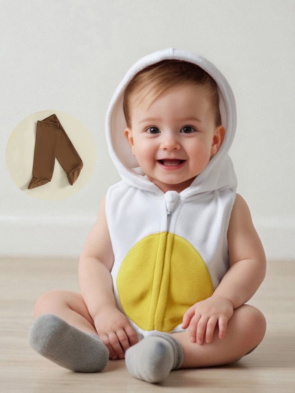 Cjfdfy Newborn Baby Boy Girl Halloween Animal Costume Infant Baby Fox Puppy Dog Frog Poached Egg Costume Fall Winter Sleeveless Hooded Zipper Romper Leg Warmers Set Toddler Halloween Cosplay Outfits