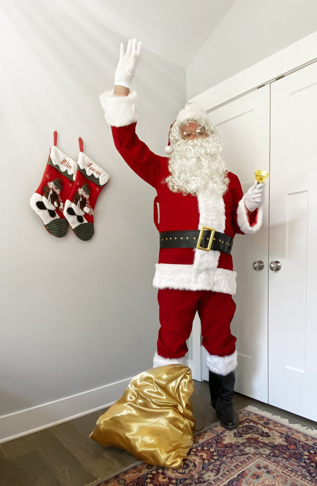Men's Santa Claus Costume 11PCS. Velvet Adult Deluxe Santa Suit -M