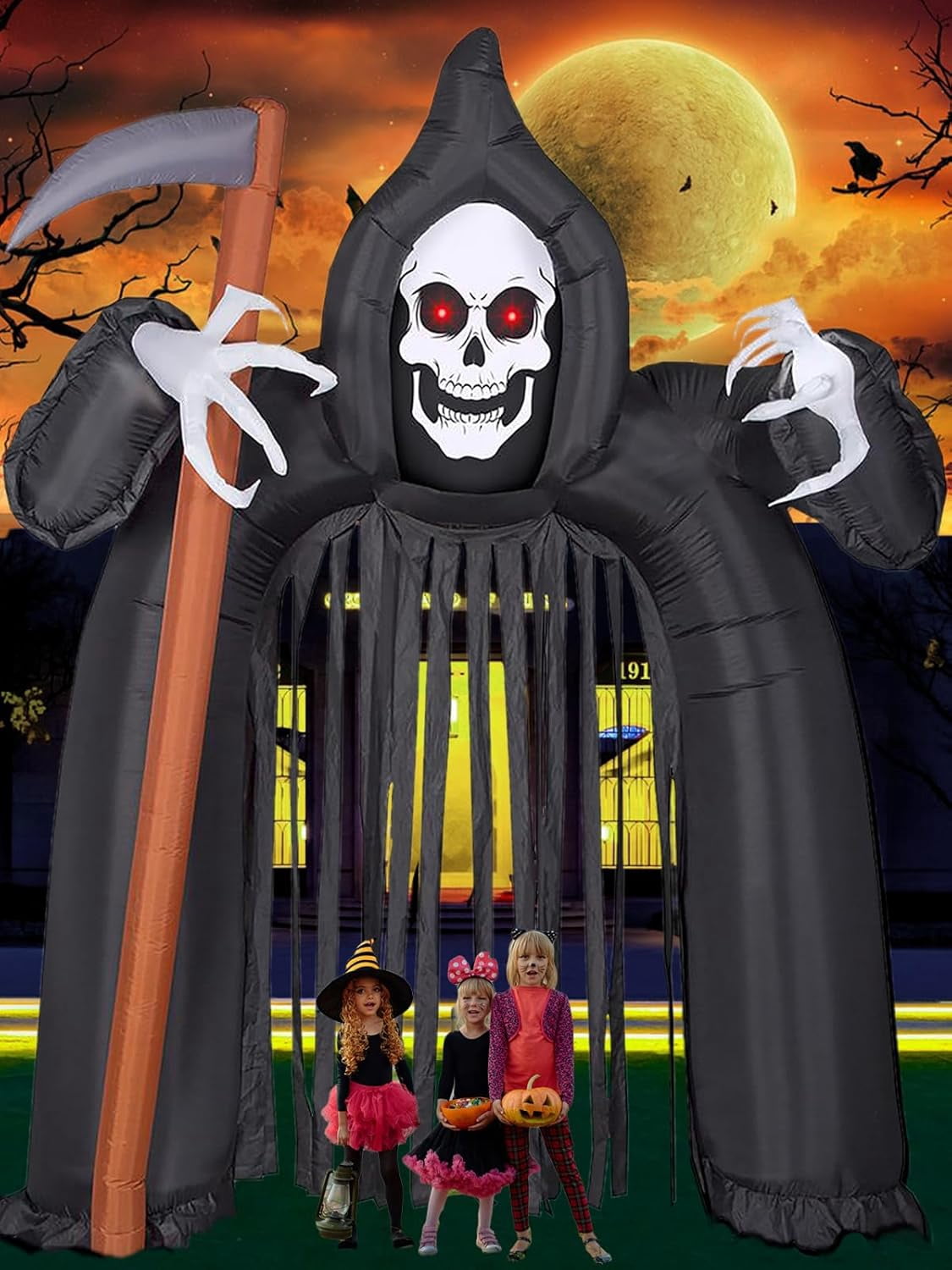 Kalolary 10FT Halloween Inflatable Ghost Archway, Haunted Blow-Up Arch with Built-in LEDs for Outdoor Garden, Lawn, and Yard Party Decorations