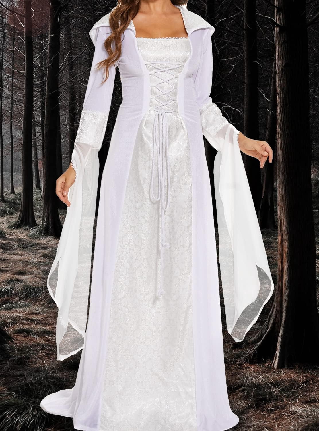 Halloween Witch Costume Women, Deluxe Witch Dress Costume, Vintage Embroidered Renaissance Gothic Hooded Vampire Gown Dress Cosplay Costumes Red S
