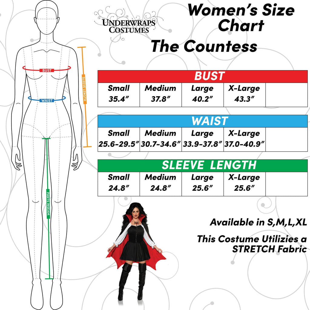 UNDERWRAPS Womens Vampire Mini Dress - Womens Vampire Cosplay, Sexy Womens Halloween Vampire Dracula Costume, Vampire Costume for Women