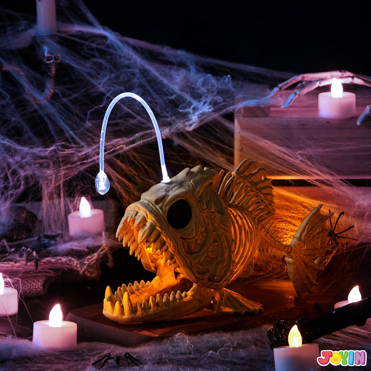Joyfy Halloween Skeleton Fish Skeleton Halloween Decor,Plastic Skeleton with LED Eye for Halloween Decoration Outdoor Haunted House Party