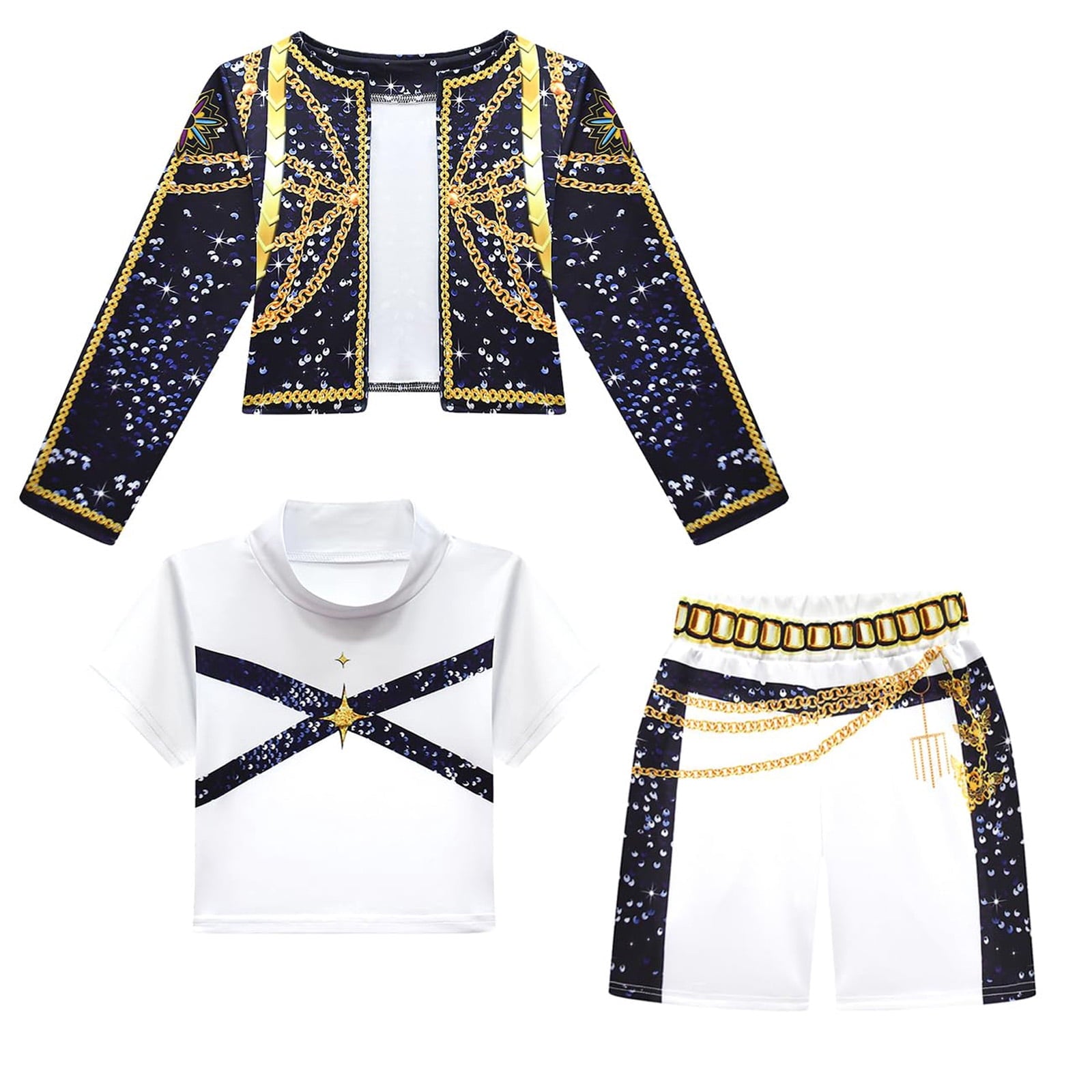 Halloween Costume Pop Star Stage Outfit Pop Idol Jacket Top and Shorts 3-Piece Set