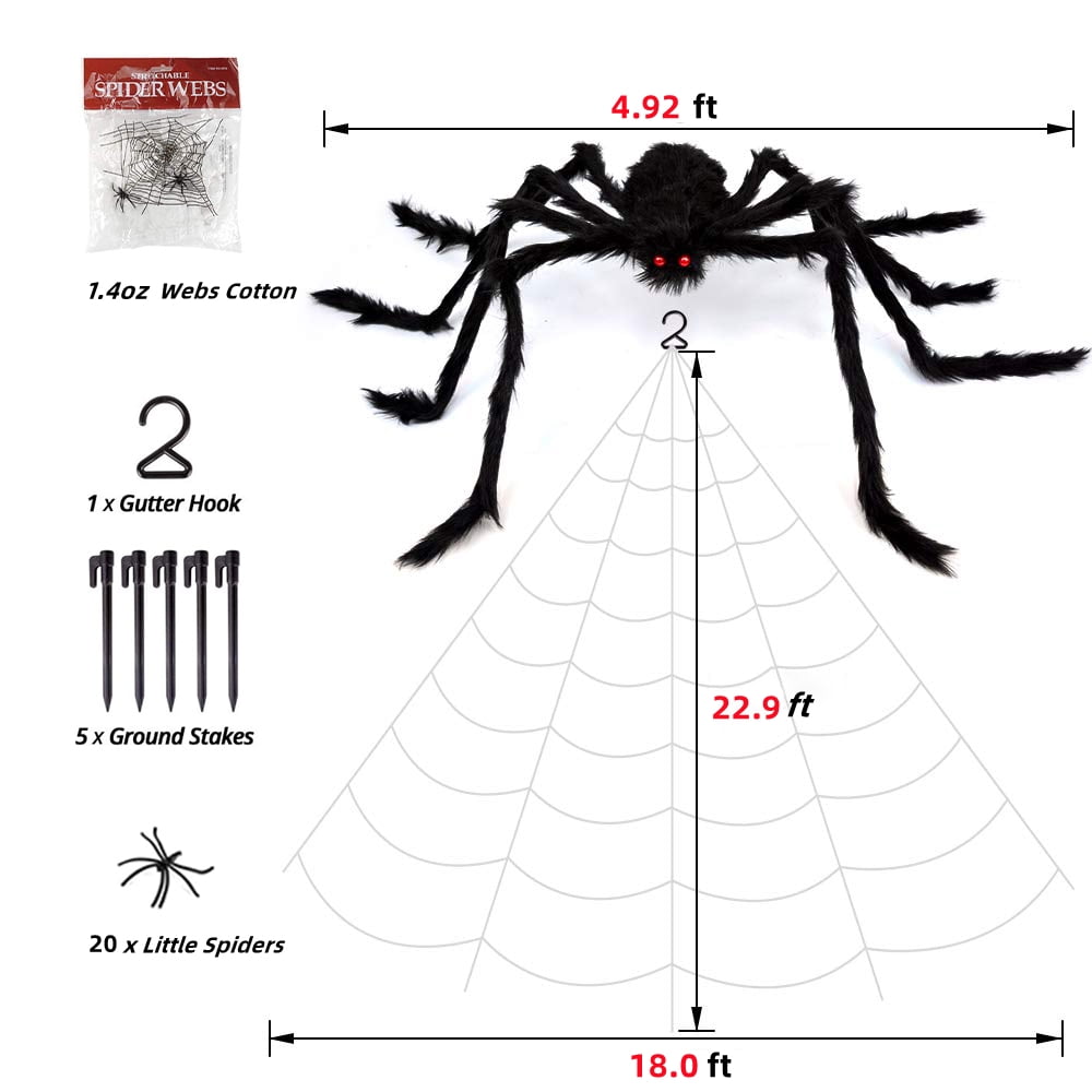 PayUSD Halloween Decoration, 275" Halloween Spider Web + 59" Giant Spider Fake Spider and 20 Pcs Little Spider Halloween Decor for Indoor Outdoor Yard Home Costumes Party Haunted House Decor