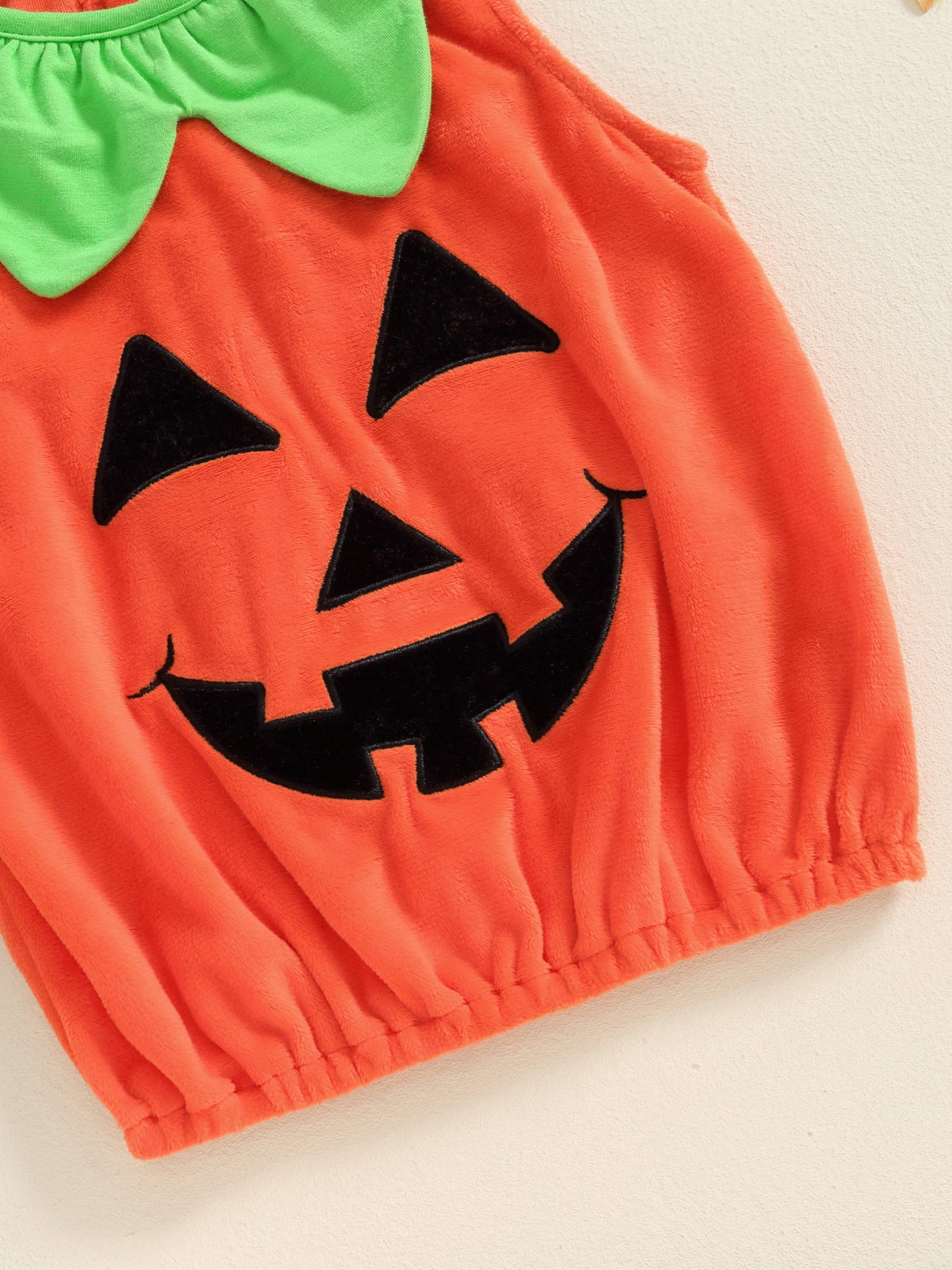 Cjfdfy Toddler Baby Boy Girl Halloween Pumpkin Costume Infant Baby Fall Pumpkin Outfit Velvet Pumpkin Pullover Vest Tops and Hat Set Cosplay Clothes