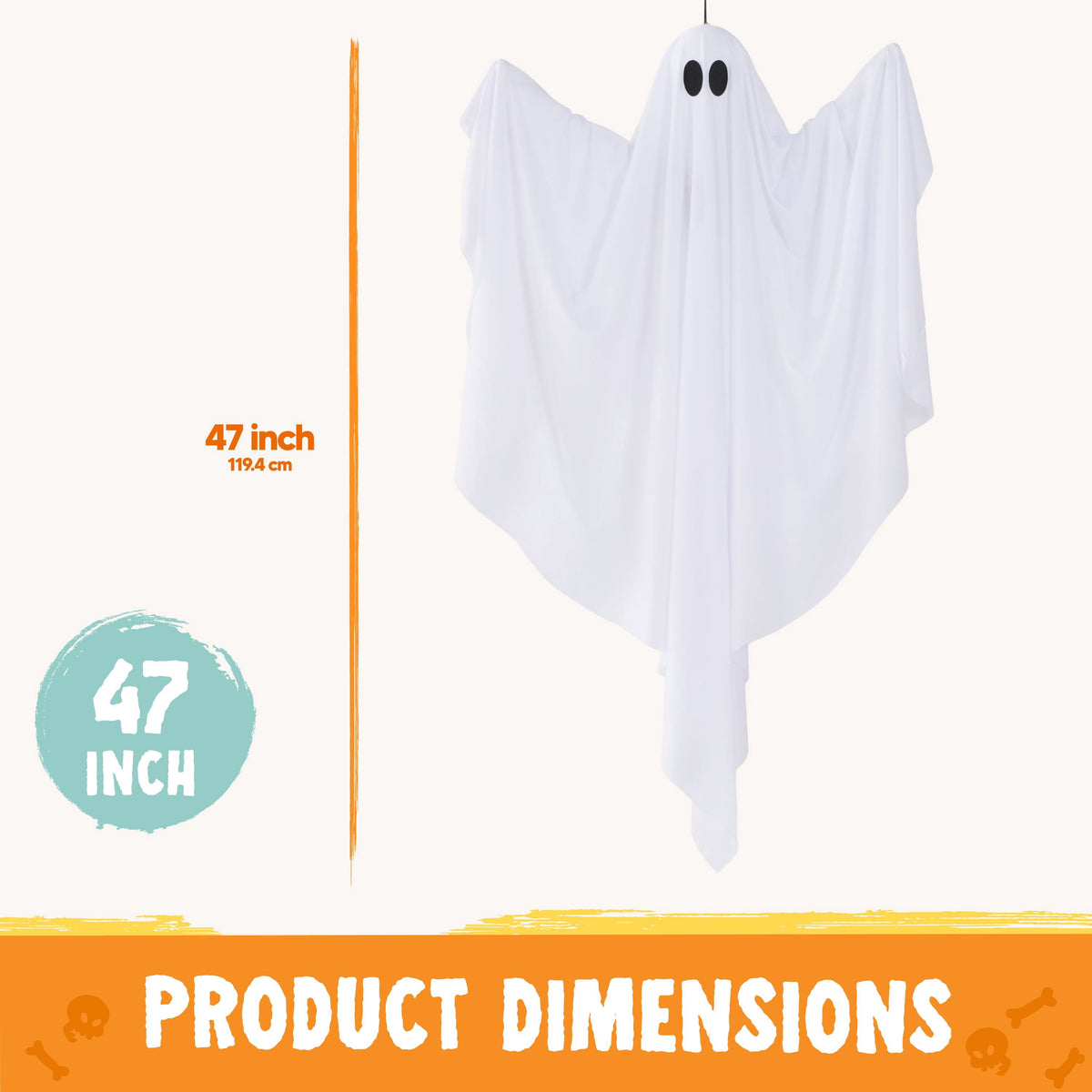 Joyfy 47" Halloween Hanging Light up Ghost Decorations Outdoor,White Ghosts with Blue LED Light and Timer Halloween Hanging Decoration Waterproof for Front Yard Patio Lawn
