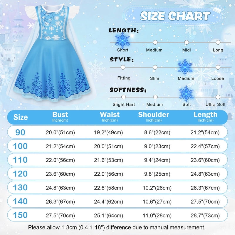 Benylion Girls Ice Princess Dress Halloween Cosplay Costumes With Tulle Cape Kids Birthday Party Dress up Outfit for 7-8 Years
