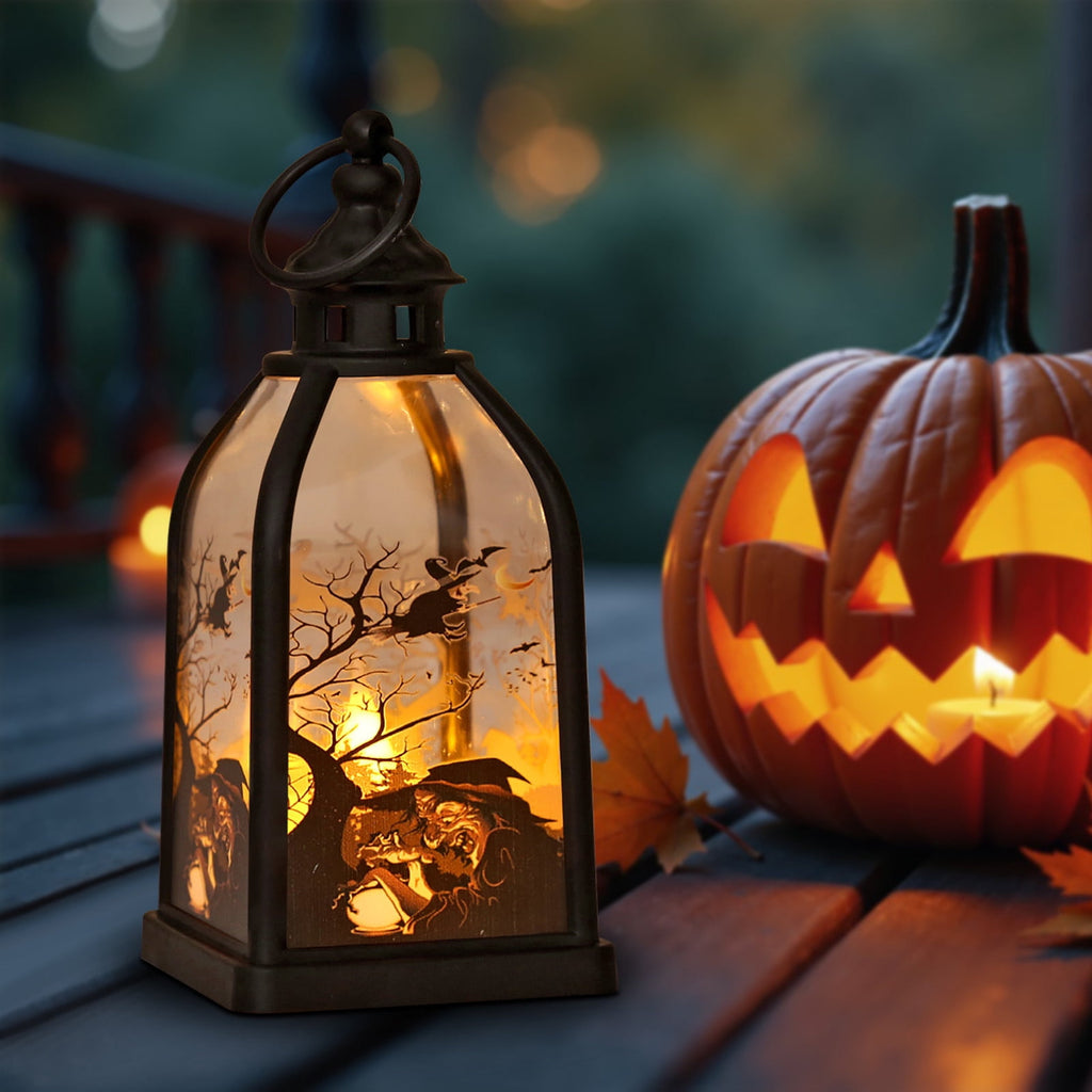 Cheapark Halloween Lanterns Decorations, Battery Operated Black Pumpkin Witch Lanterns, Flickering Light For Indoor Party Home Decor