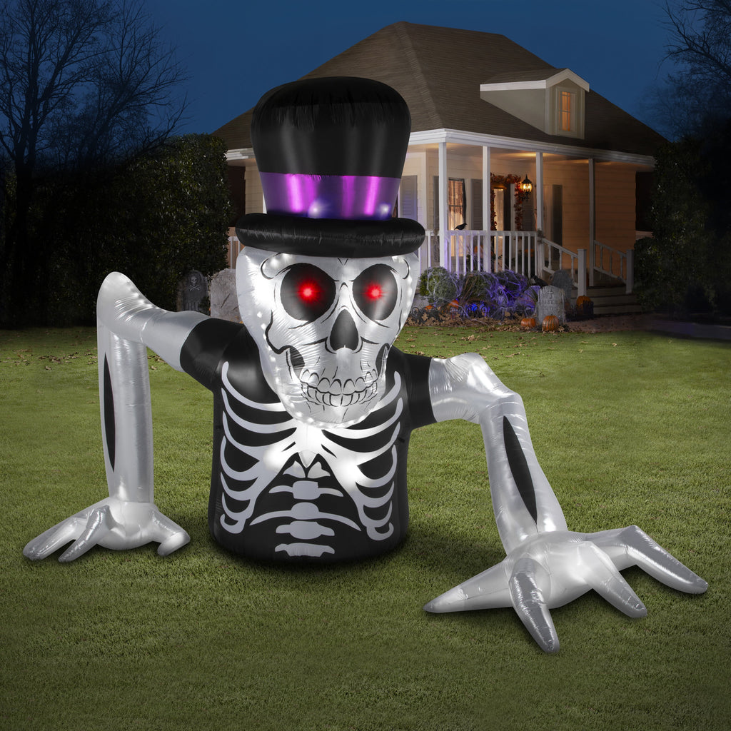 Airblown Halloween Light-Lightshow Mixed Media-Grave Crawler-Skeleton w/Top Hat-Colossal