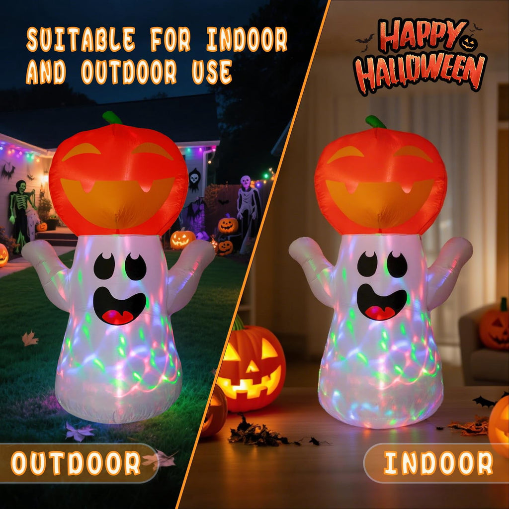5FT Halloween Inflatable Pumpkin with 360° Rotating LED Lights, Outdoor/Indoor Decor