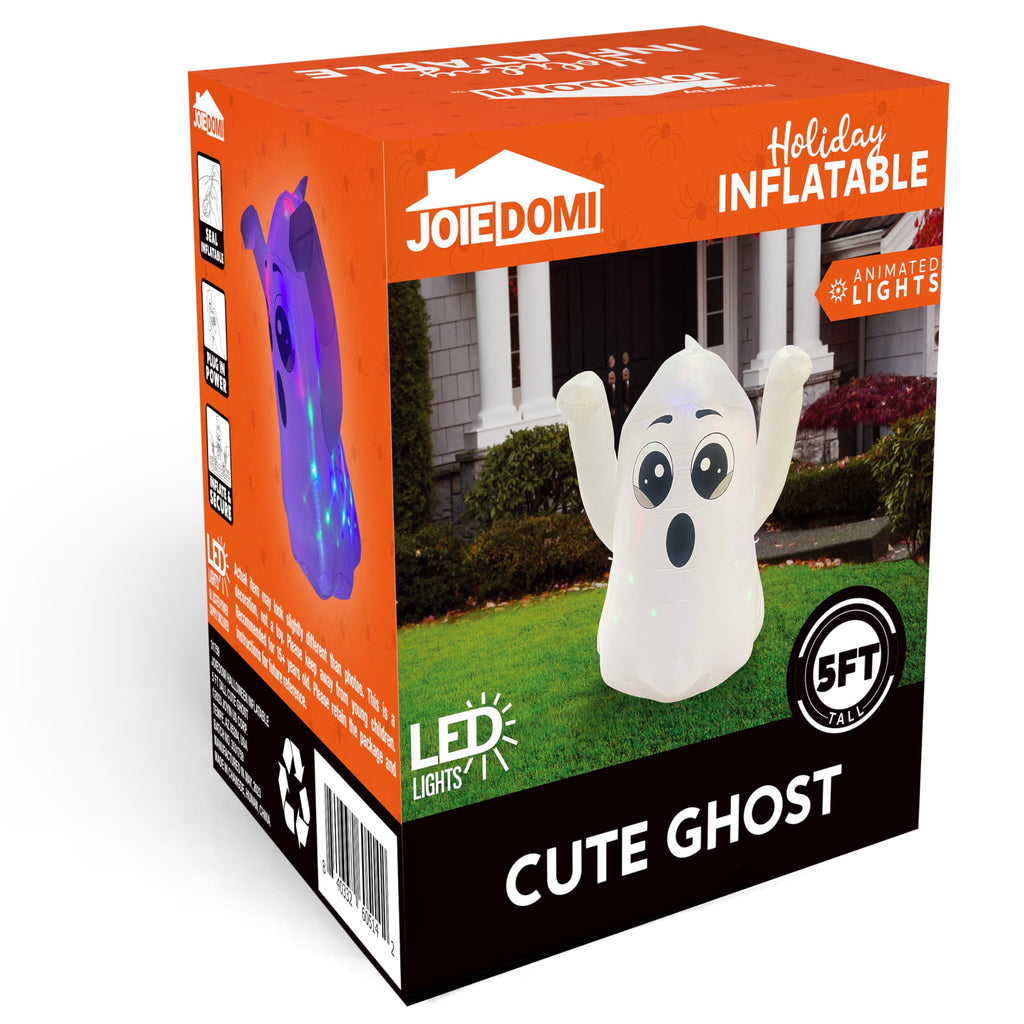 Joyfy 5Ft Halloween Inflatable Pumpkin Ghost with Colorful LED Lights,Halloween Blow Up Cute Decor for Indoor Outdoor Holiday Yard Decoration