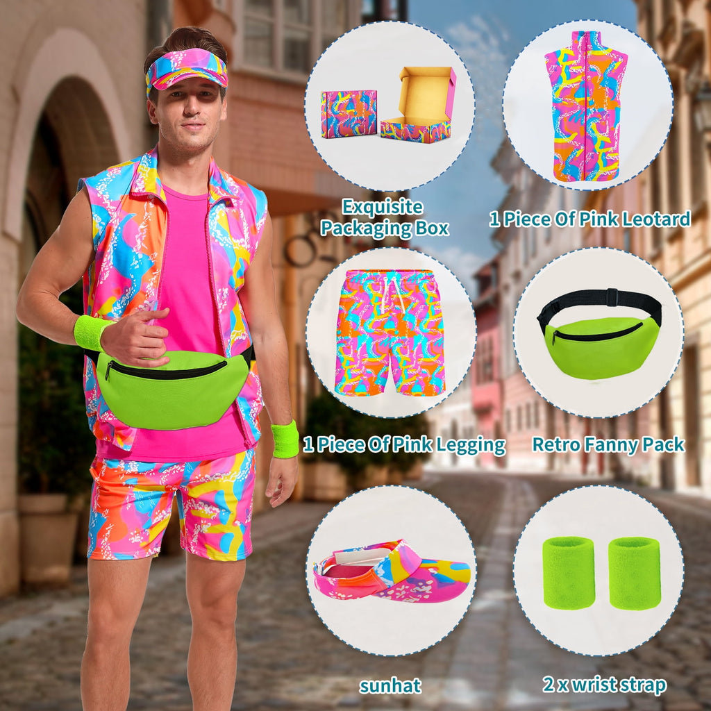 MYATED 6 Pieces 80s Men Workout Costume Halloween Cosplay Outfits 80s 90s Workout Outfit Party Clothing for Adult Mens,XL