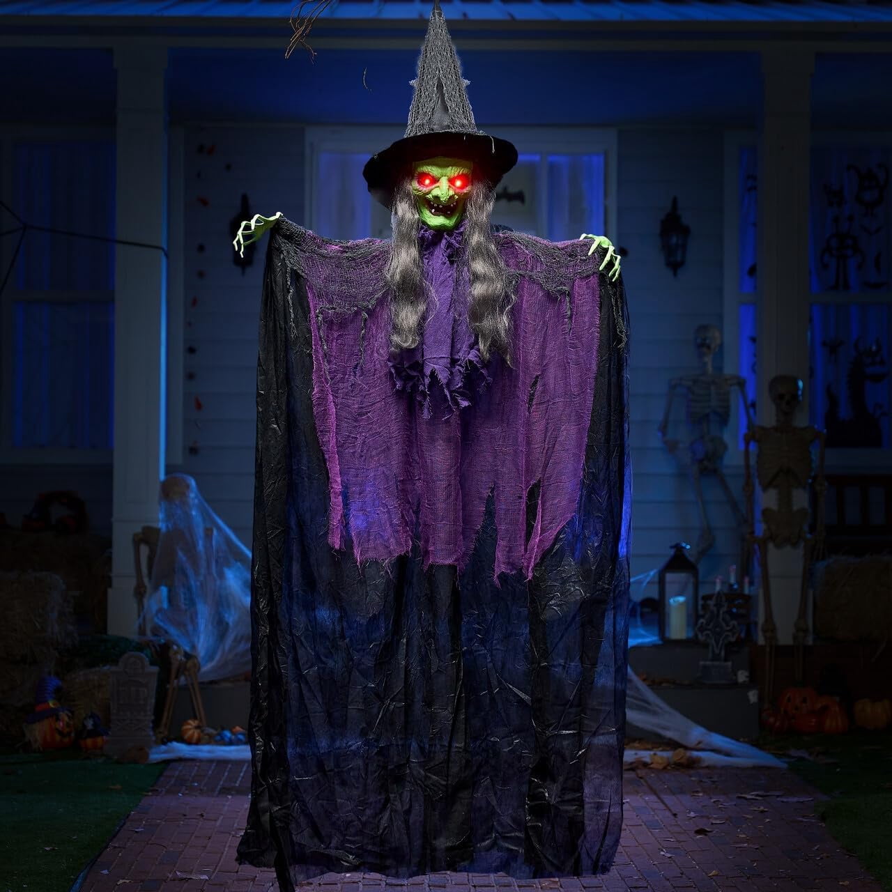 Joyfy 47" Halloween Decorations Outdoor,Life Size Animated Witch Scary Decorations Halloween Motion Activated Witch with LED Eyes & Sound,Haunted House Decor