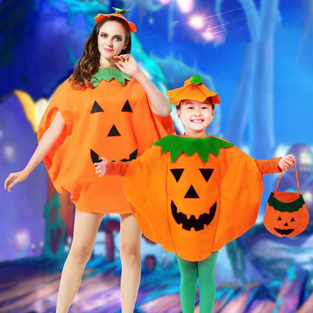 Halloween Women Men Pumpkin Costume Pumpkin Outfit Cosplay Party Clothes With A Hat,A Bag
