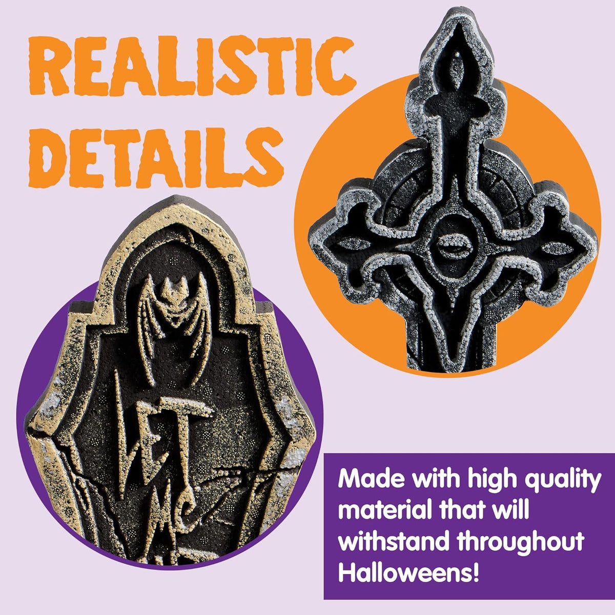 Joyfy 17" Halloween 5 Pack Tombstone Decorations, Foam RIP Graveyard Signs Cemetery Headstones Scary Outdoor Indoor Halloween Decor with 12 Metal Stakes for Easy Set Up, Waterproof for Garden Lawn